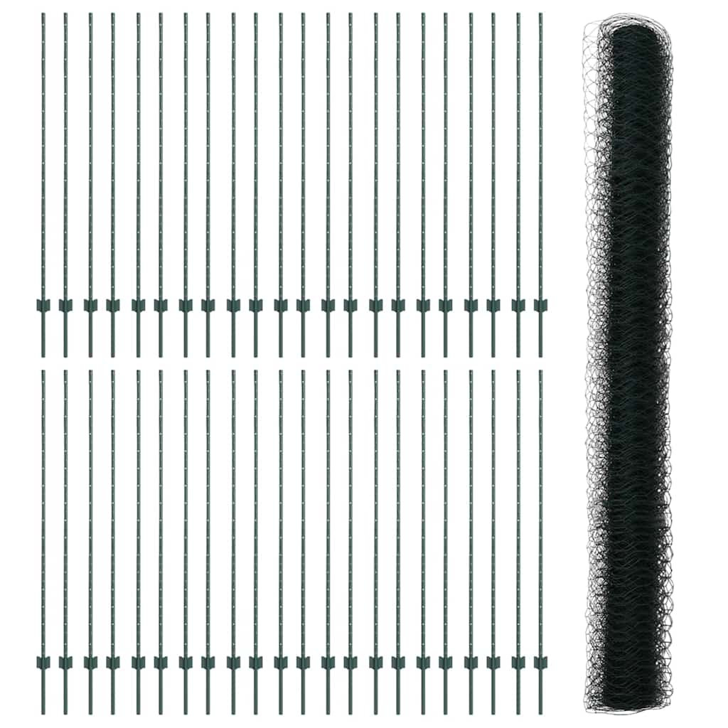 Sekskantet gjerde med post 100 x 1,6 m PVC-belagt stål Grønn