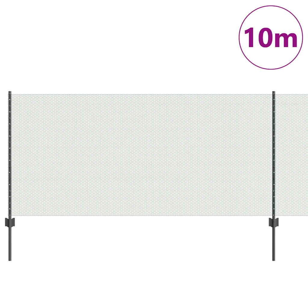 Sekskantet gjerde med post 10 x 1 m PVC-belagt stål Grå Mesh