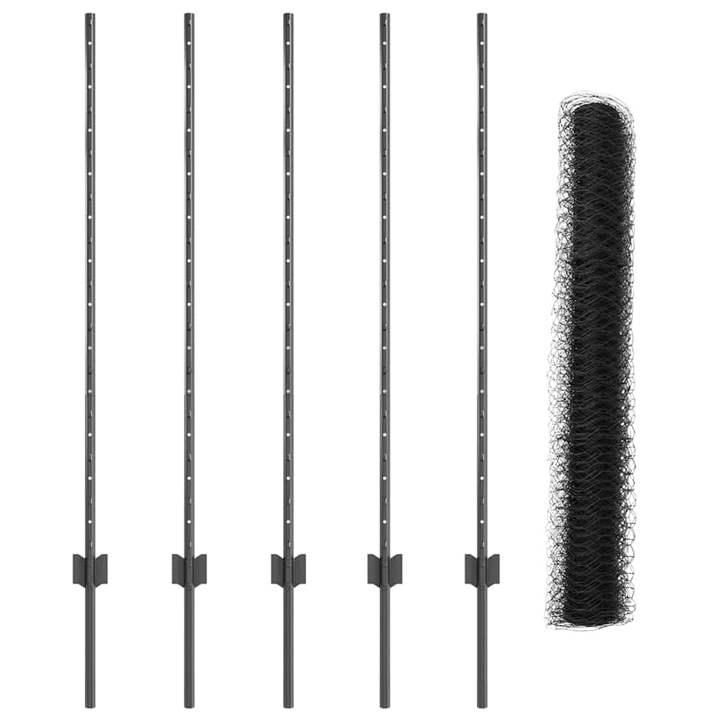 Sekskantet gjerde med post 10 x 1,2 m PVC-belagt stål Grå Mesh