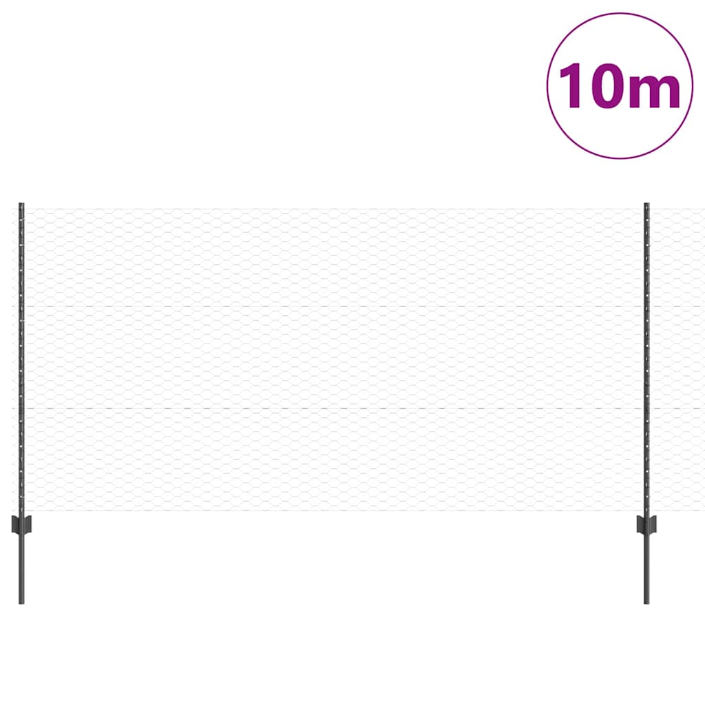 Sekskantet gjerde med post 10 x 1,2 m PVC-belagt stål Grå Mesh