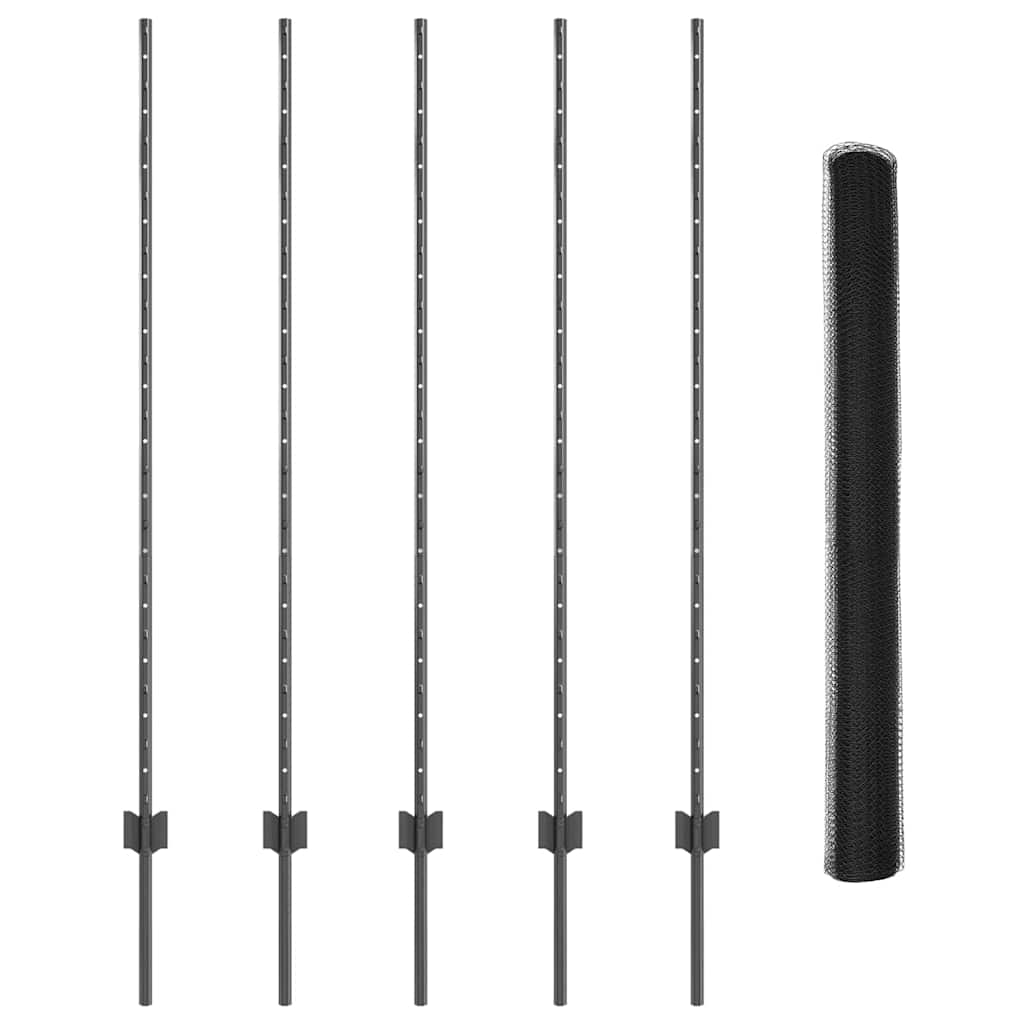 Sekskantet gjerde med post 10 x 1,4 m PVC-belagt stål Grå Mesh