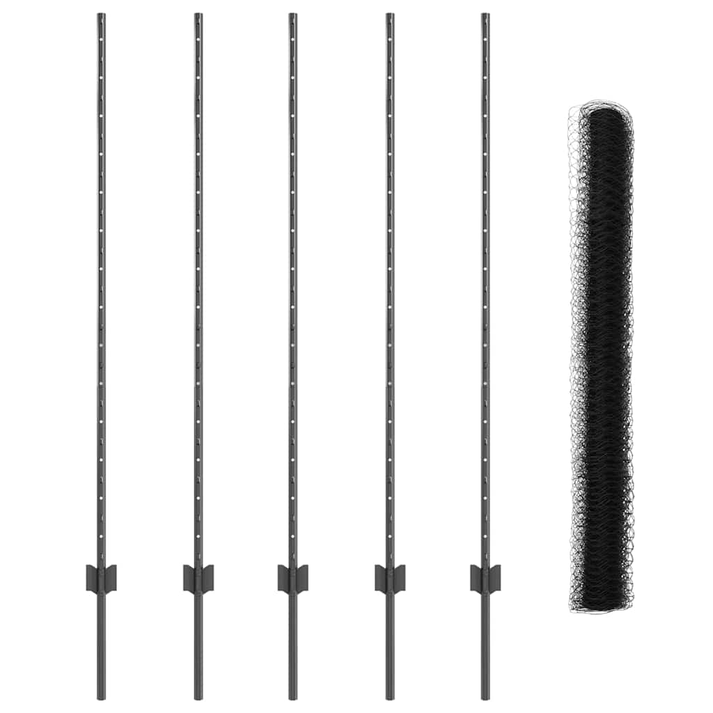 Sekskantet gjerde med post 10 x 1,4 m PVC-belagt stål Grå Mesh