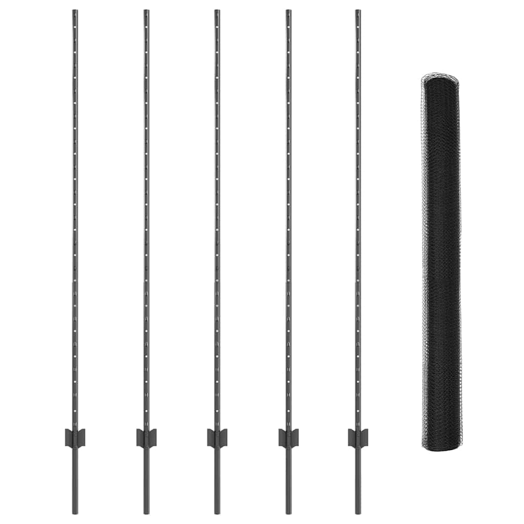 Sekskantet gjerde med post 10 x 1,5 m PVC-belagt stål Grå Mesh