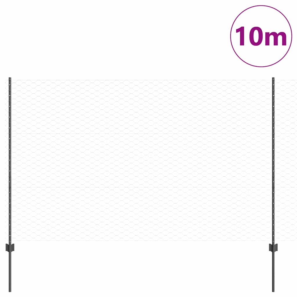 Sekskantet gjerde med post 10 x 1,5 m PVC-belagt stål Grå Mesh