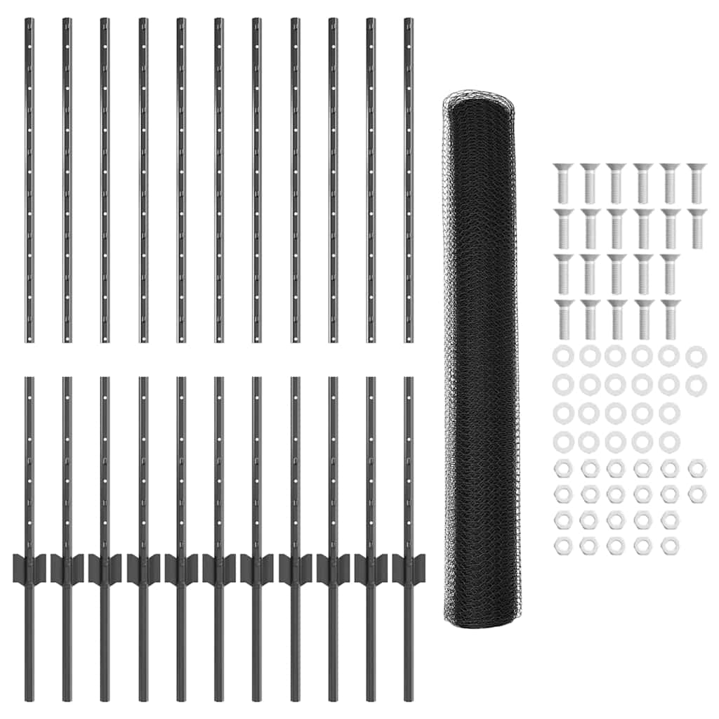 Sekskantet gjerde med post 25 x 1 m PVC-belagt stål Grå Mesh