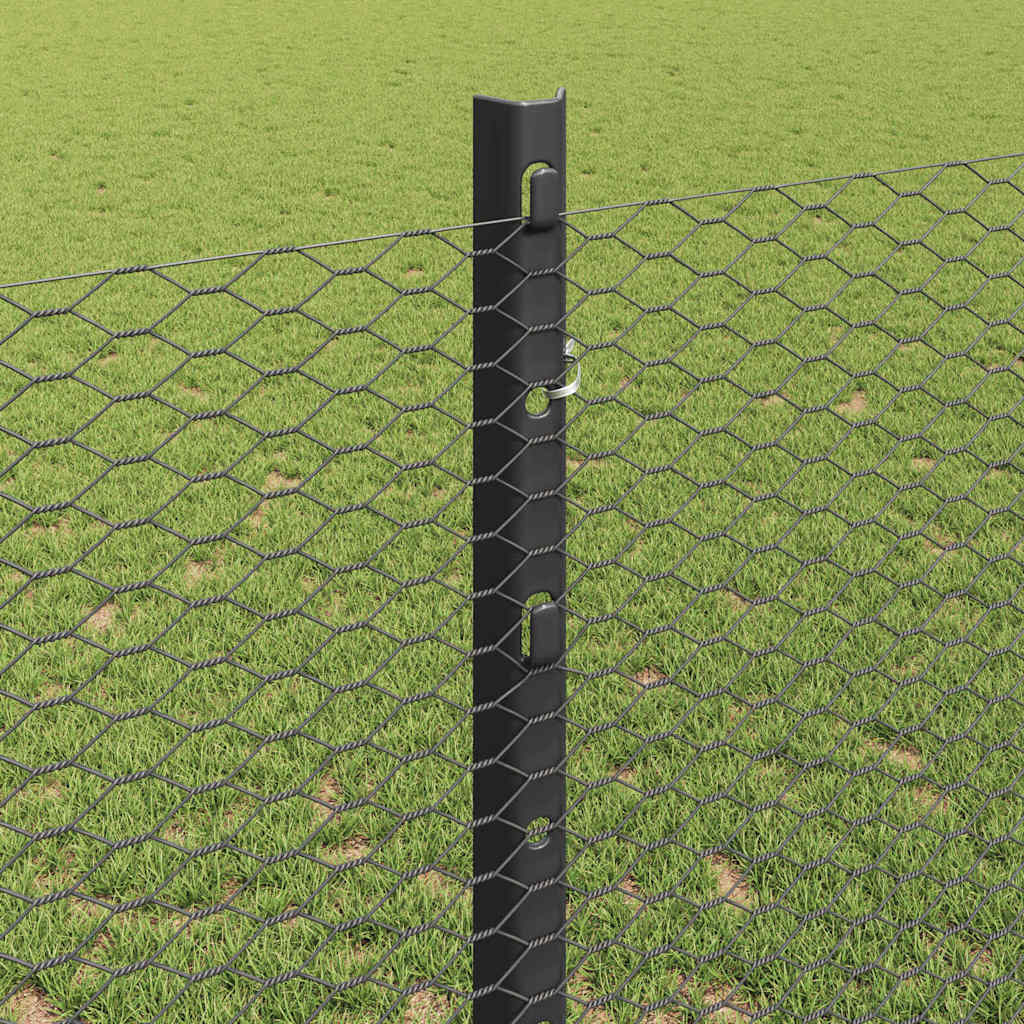 Sekskantet gjerde med post 25 x 1,2 m PVC-belagt stål Grå Mesh