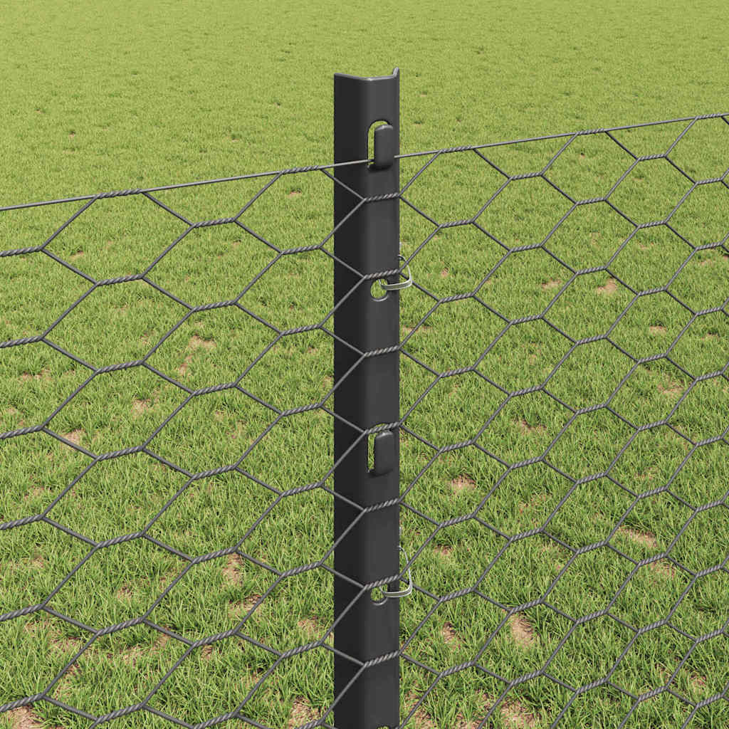 Sekskantet gjerde med post 25 x 1,2 m PVC-belagt stål Grå Mesh