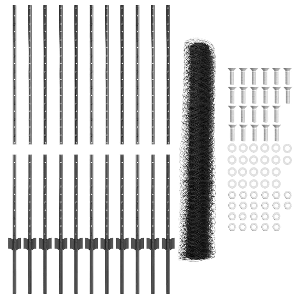 Sekskantet gjerde med post 25 x 1,2 m PVC-belagt stål Grå Mesh