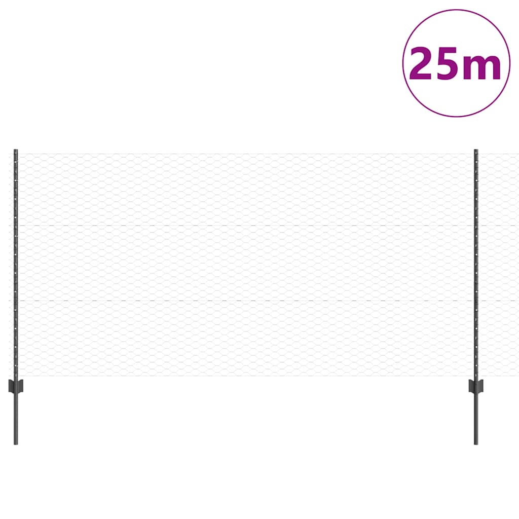 Sekskantet gjerde med post 25 x 1,2 m PVC-belagt stål Grå Mesh
