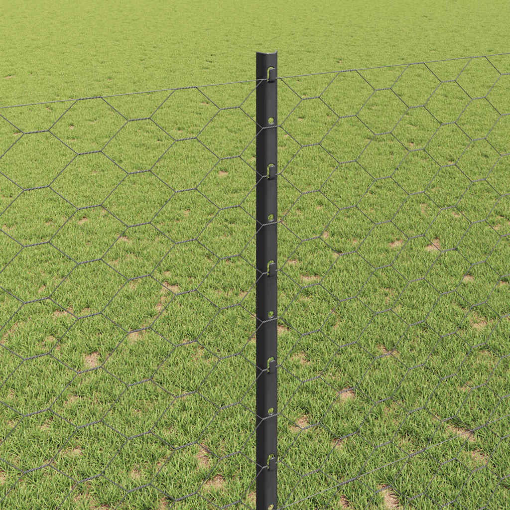 Sekskantet gjerde med post 25 x 1,4 m PVC-belagt stål Grå Mesh