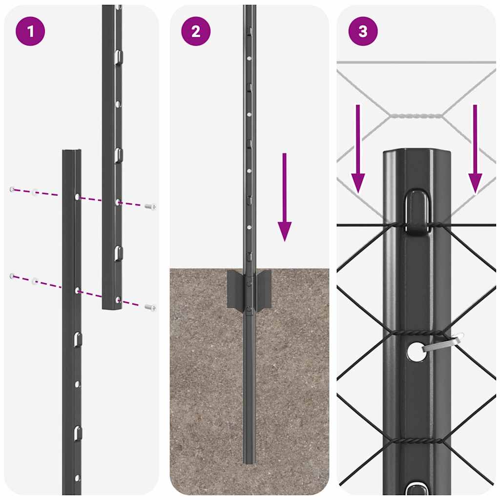 Sekskantet gjerde med post 25 x 1,4 m PVC-belagt stål Grå Mesh