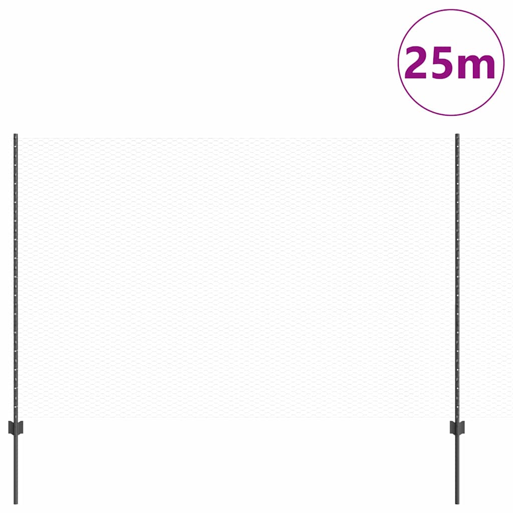 Sekskantet gjerde med post 25 x 1,5 m PVC-belagt stål Grå Mesh