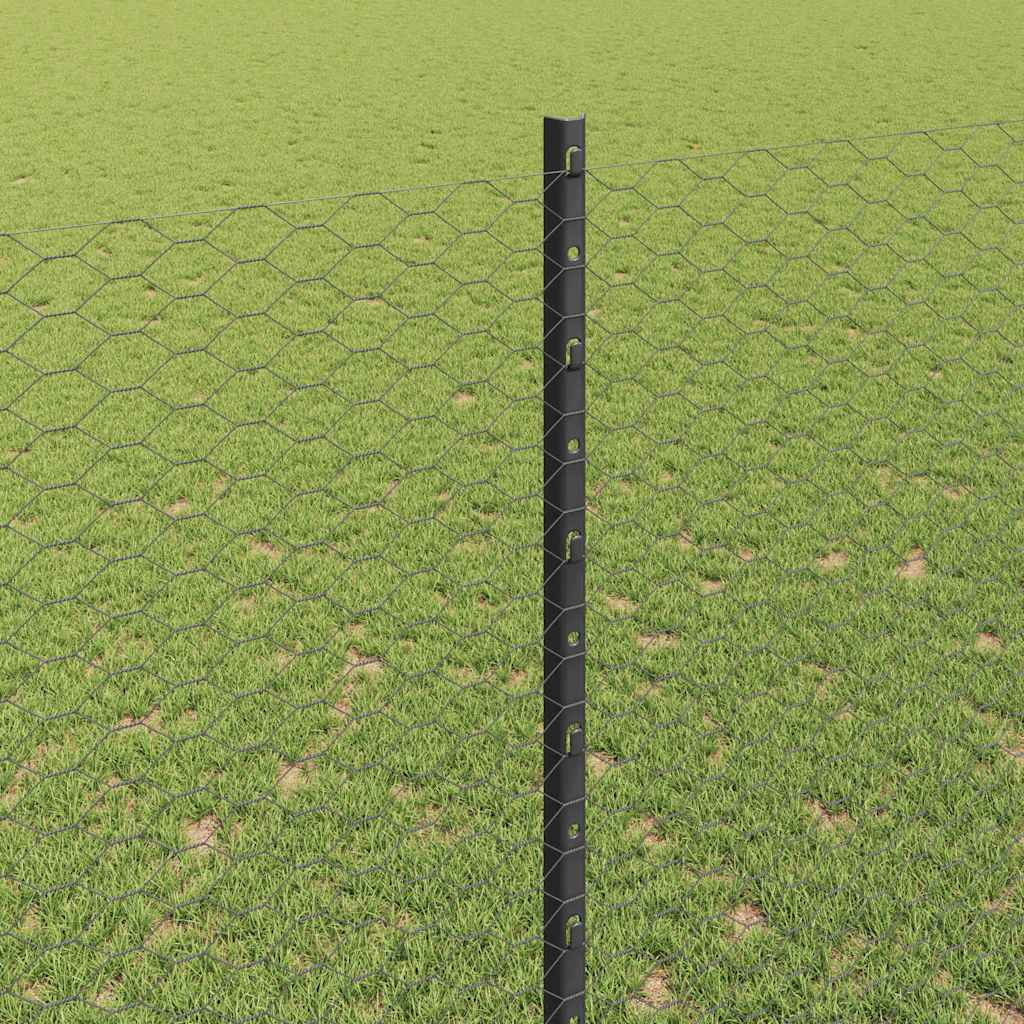 Sekskantet gjerde med post 25 x 1,6 m PVC-belagt stål Grå Mesh