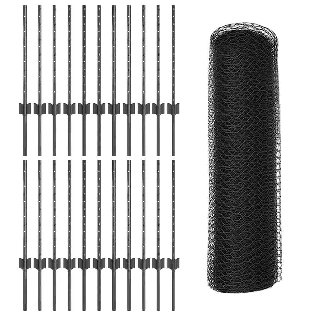 Sekskantet gjerde med post 50 x 0,5 m PVC-belagt stål Grå Mesh