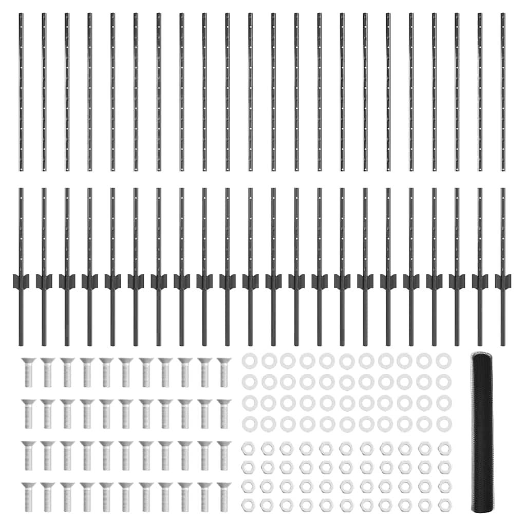 Sekskantet gjerde med post 50 x 1 m PVC-belagt stål Grå Mesh