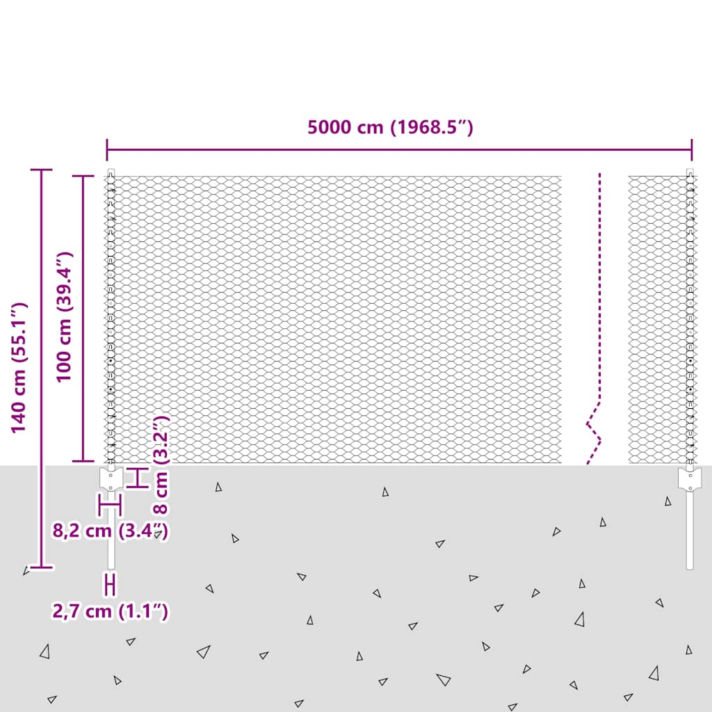 Sekskantet gjerde med post 50 x 1 m PVC-belagt stål Grå Mesh