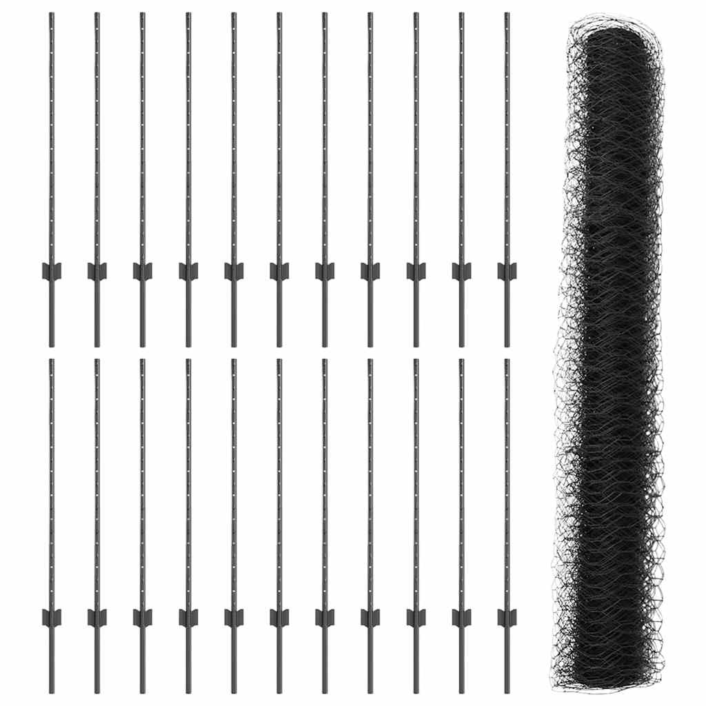 Sekskantet gjerde med post 50 x 1 m PVC-belagt stål Grå Mesh