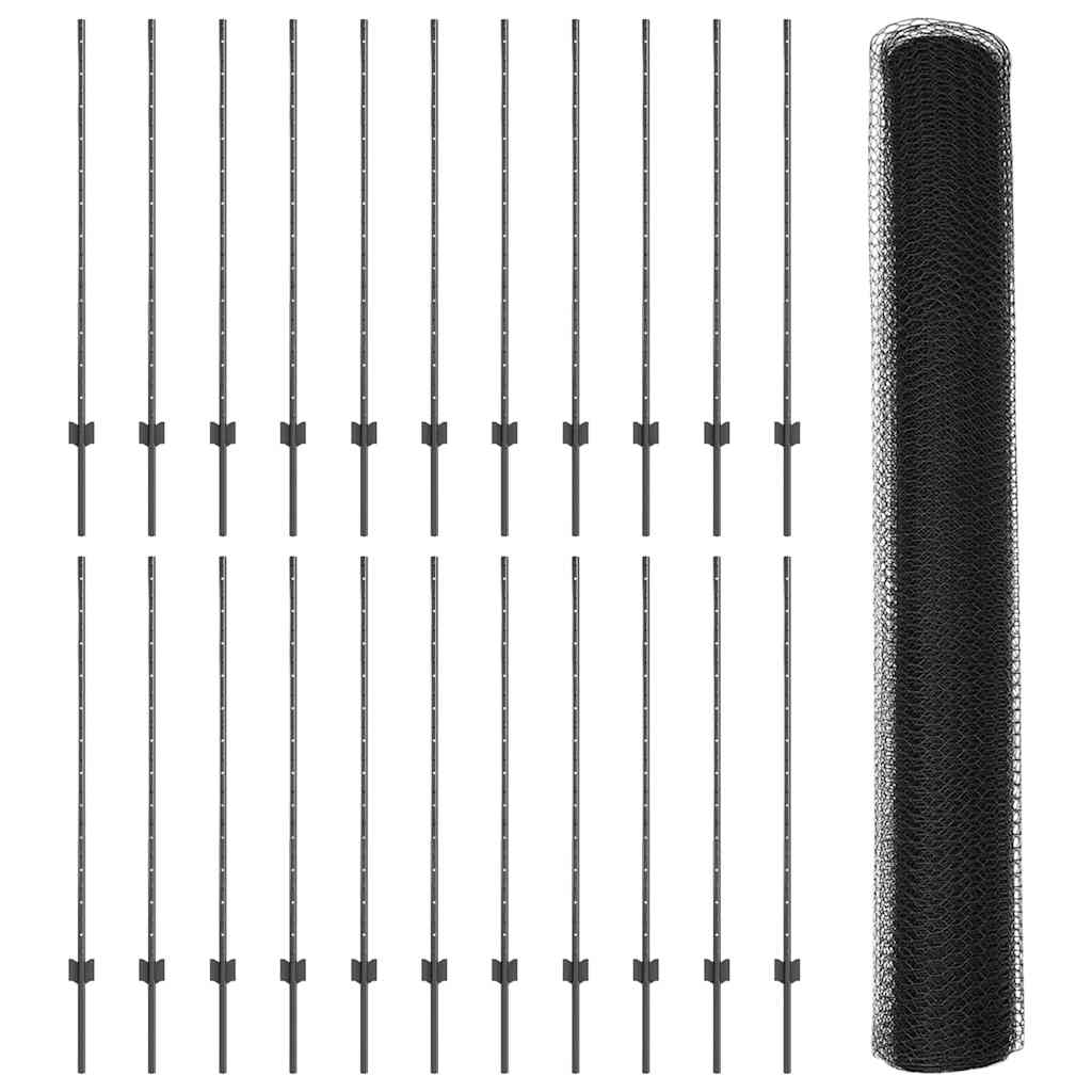 Sekskantet gjerde med post 50 x 1,2 m PVC-belagt stål Grå Mesh