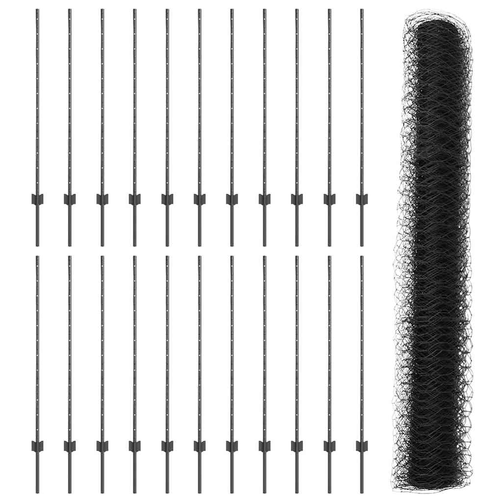 Sekskantet gjerde med post 50 x 1,2 m PVC-belagt stål Grå Mesh