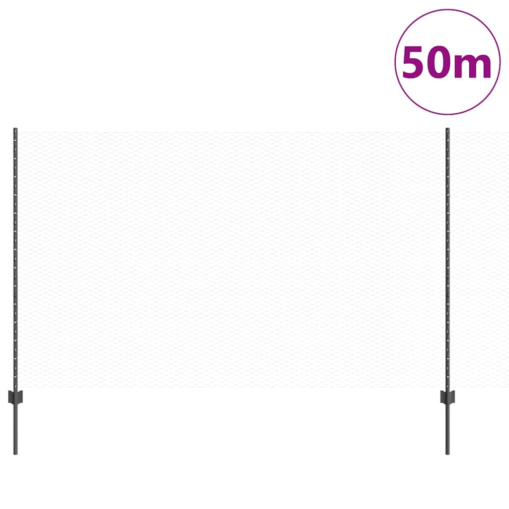Sekskantet gjerde med post 50 x 1,4 m PVC-belagt stål Grå Mesh