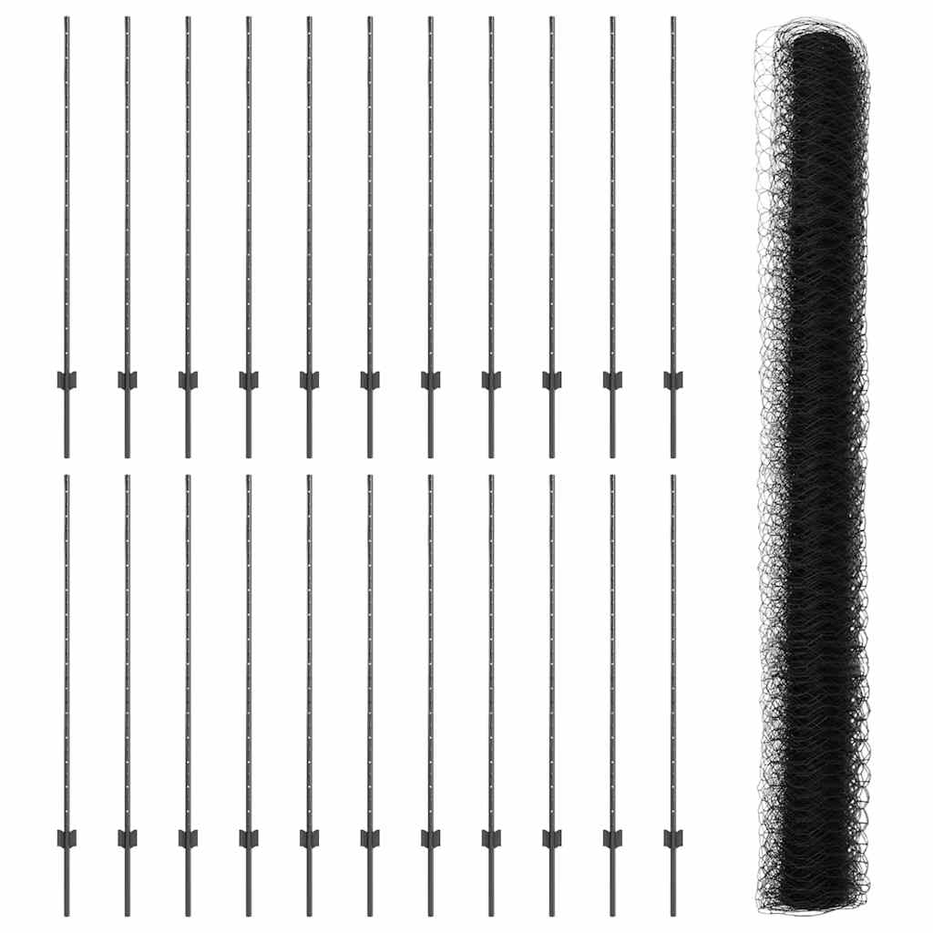 Sekskantet gjerde med post 50 x 1,4 m PVC-belagt stål Grå Mesh