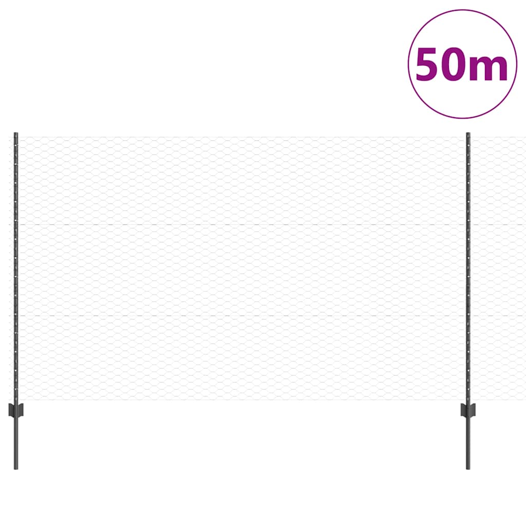 Sekskantet gjerde med post 50 x 1,4 m PVC-belagt stål Grå Mesh