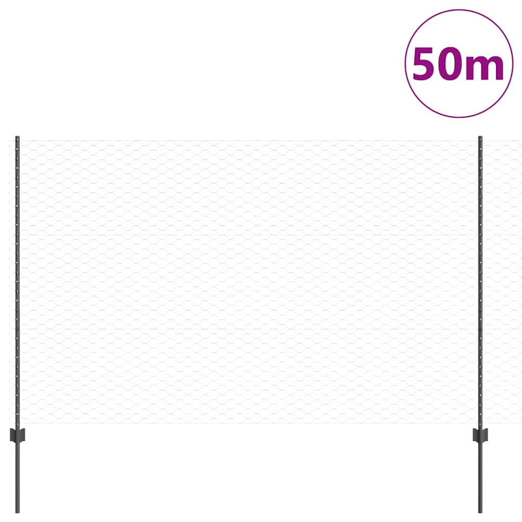 Sekskantet gjerde med post 50 x 1,5 m PVC-belagt stål Grå Mesh