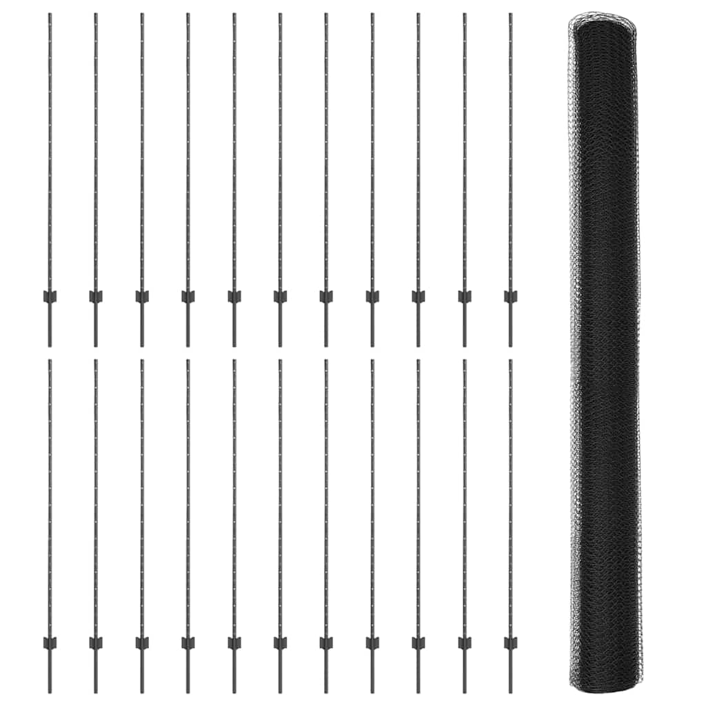 Sekskantet gjerde med post 50 x 1,6 m PVC-belagt stål Grå Mesh