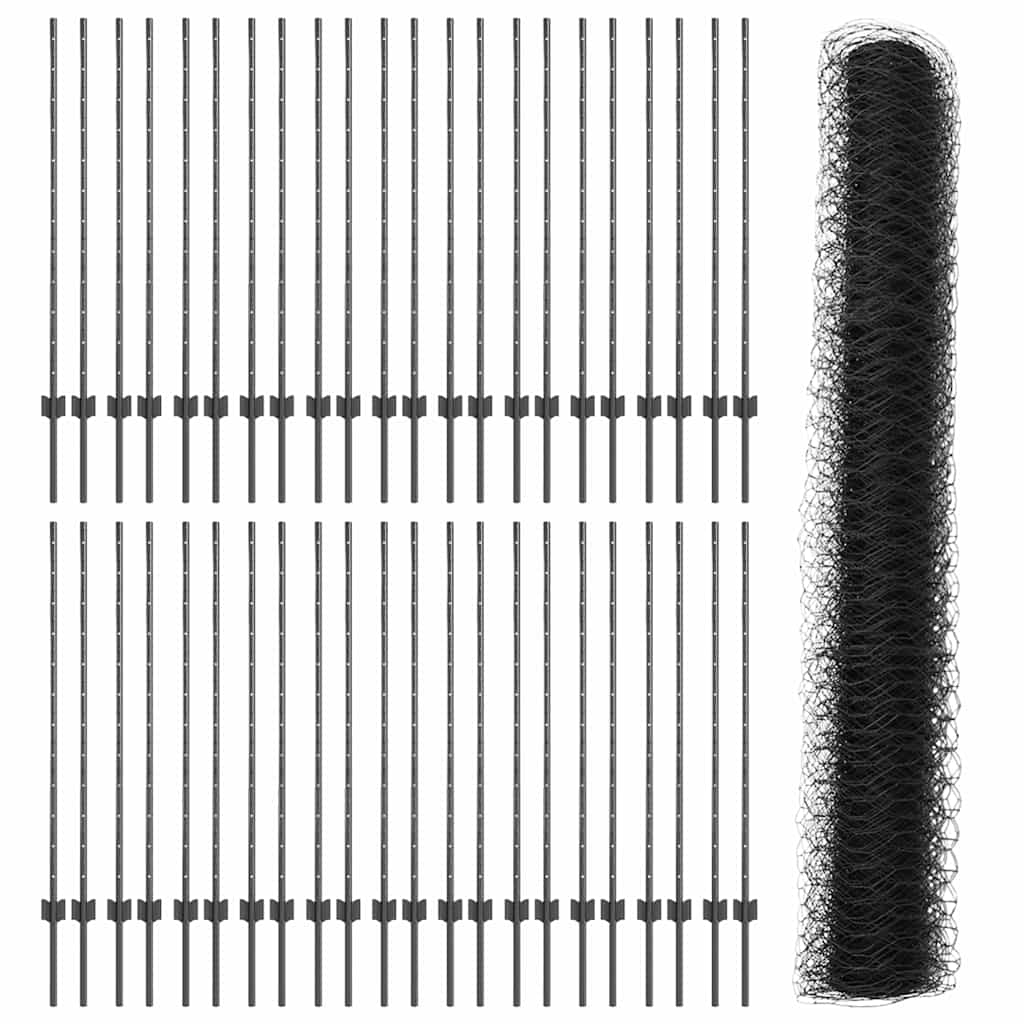 Sekskantet gjerde med post 100 x 1,2 m PVC-belagt stål Grå Mesh