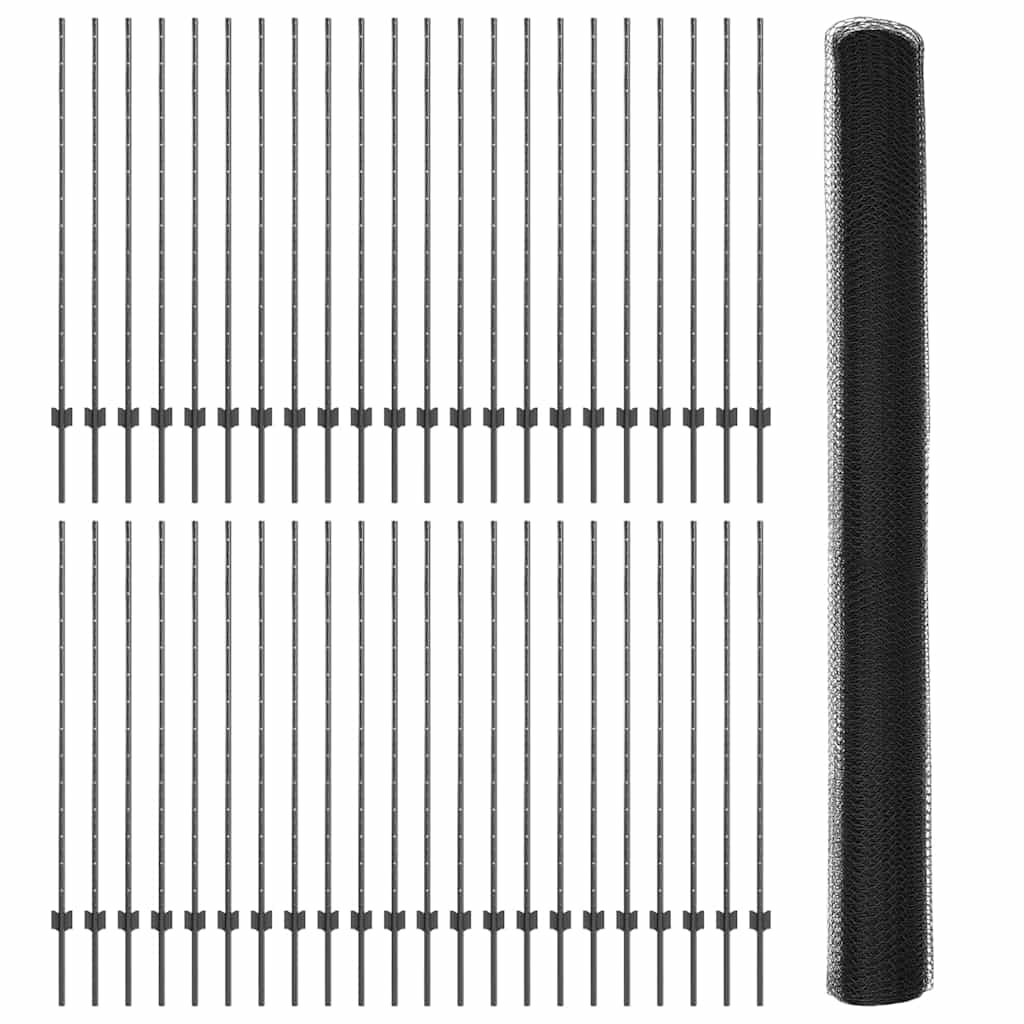 Sekskantet gjerde med post 100 x 1,4 m PVC-belagt stål Grå Mesh