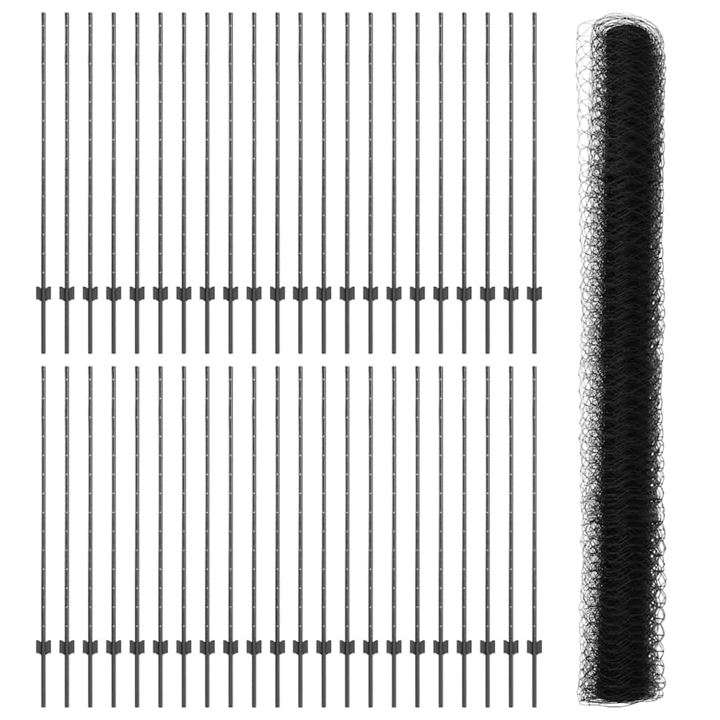 Sekskantet gjerde med post 100 x 1,4 m PVC-belagt stål Grå Mesh