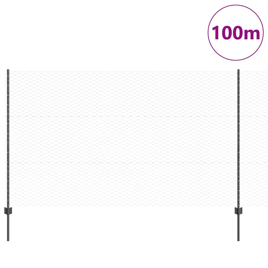 Sekskantet gjerde med post 100 x 1,4 m PVC-belagt stål Grå Mesh