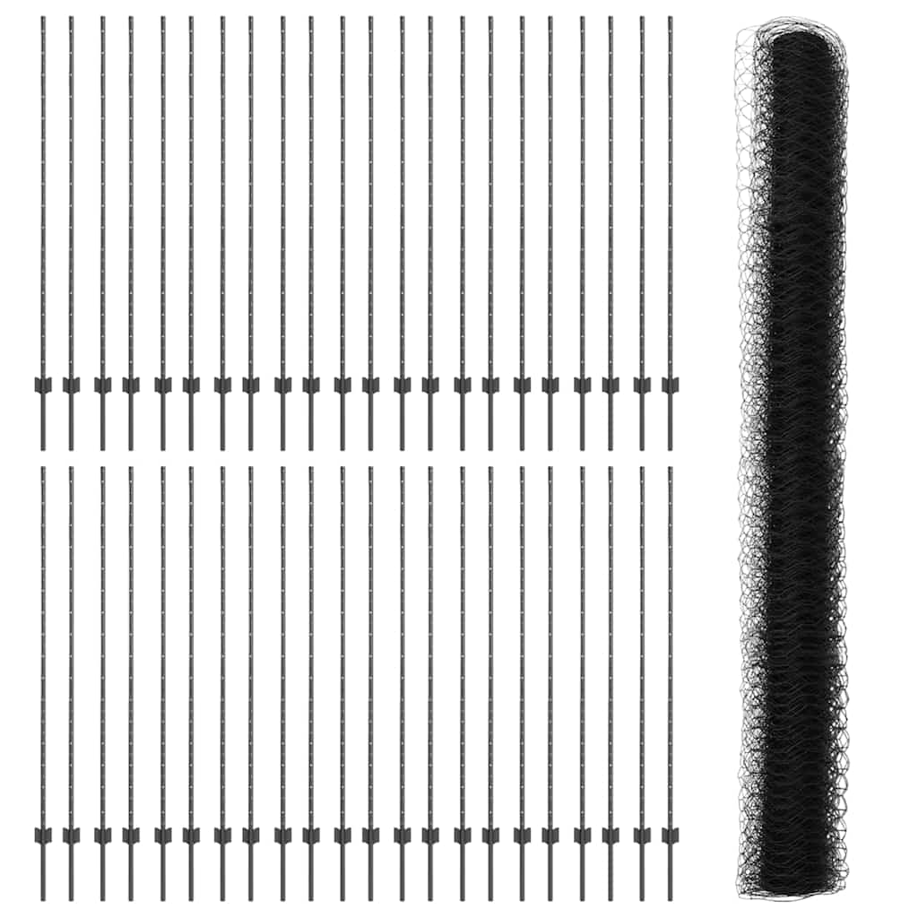 Sekskantet gjerde med post 100 x 1,6 m PVC-belagt stål Grå Mesh