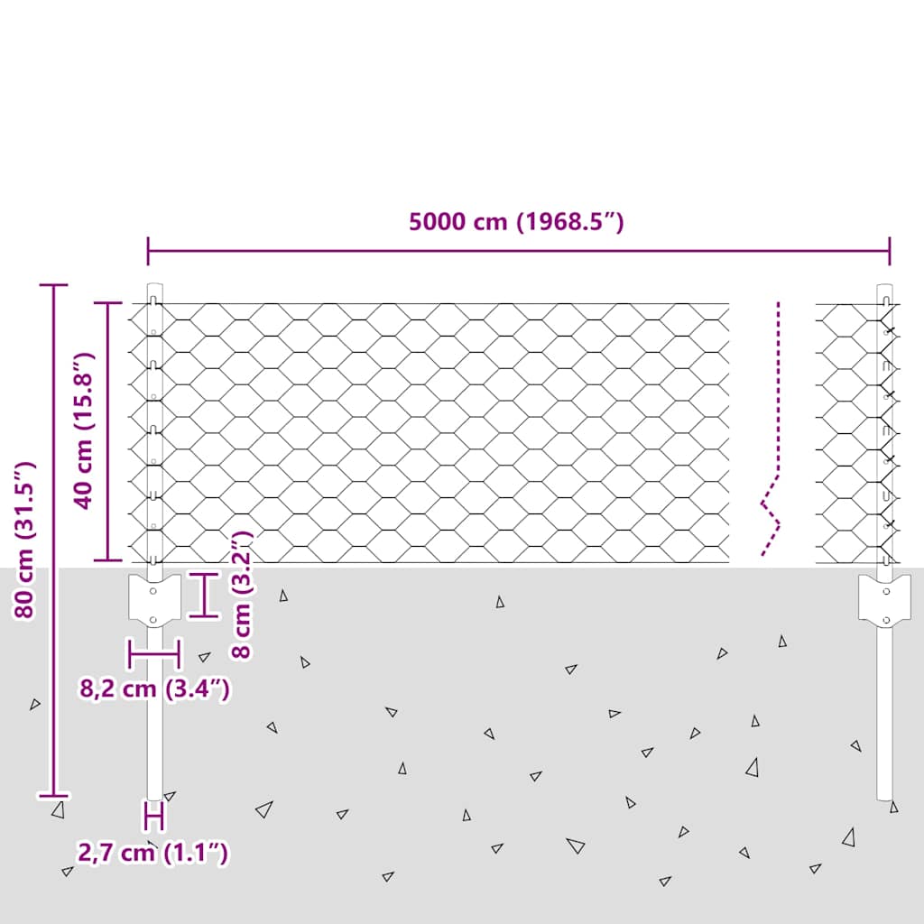 Gjerde med stolpe sølv 0,4 x 50 m Stål