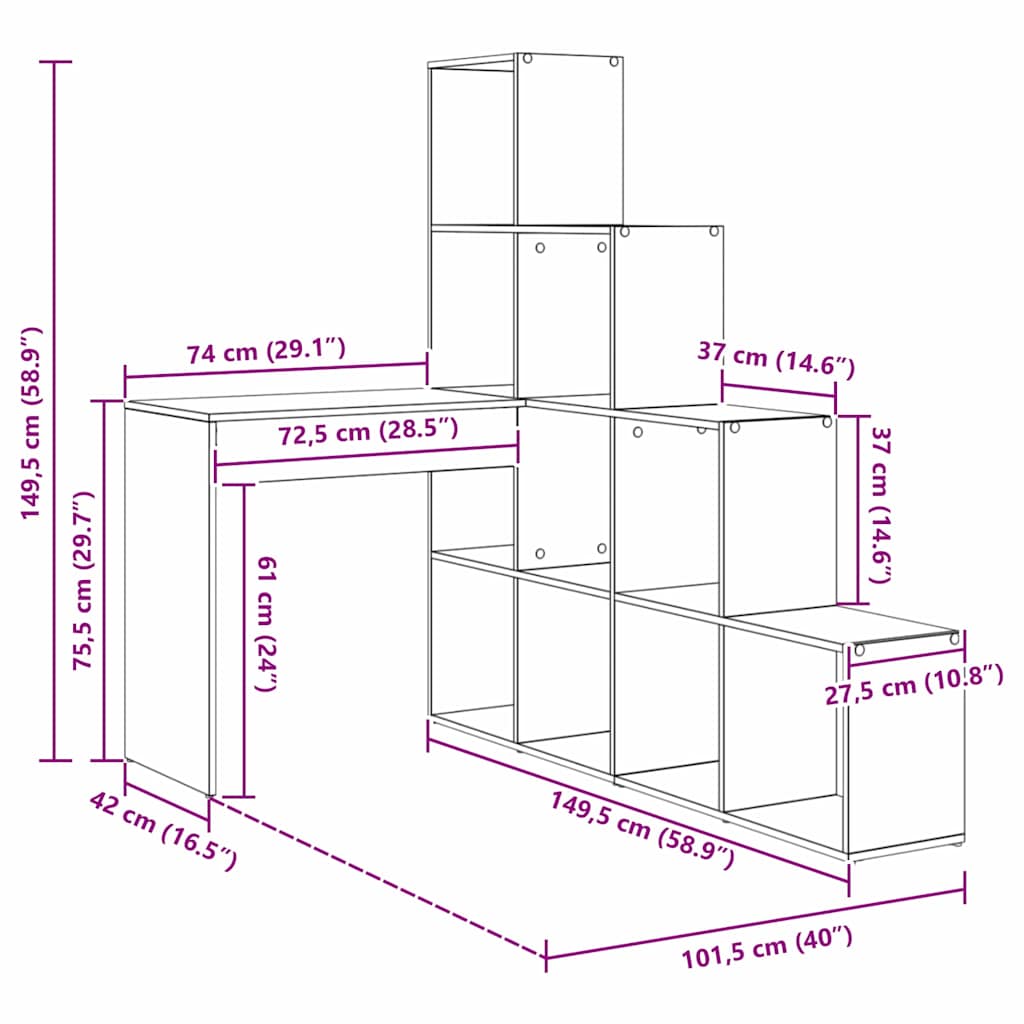Hjørneskrivebord Hvit 101,5 x 149,5 x 149,5 cm Konstruert tre