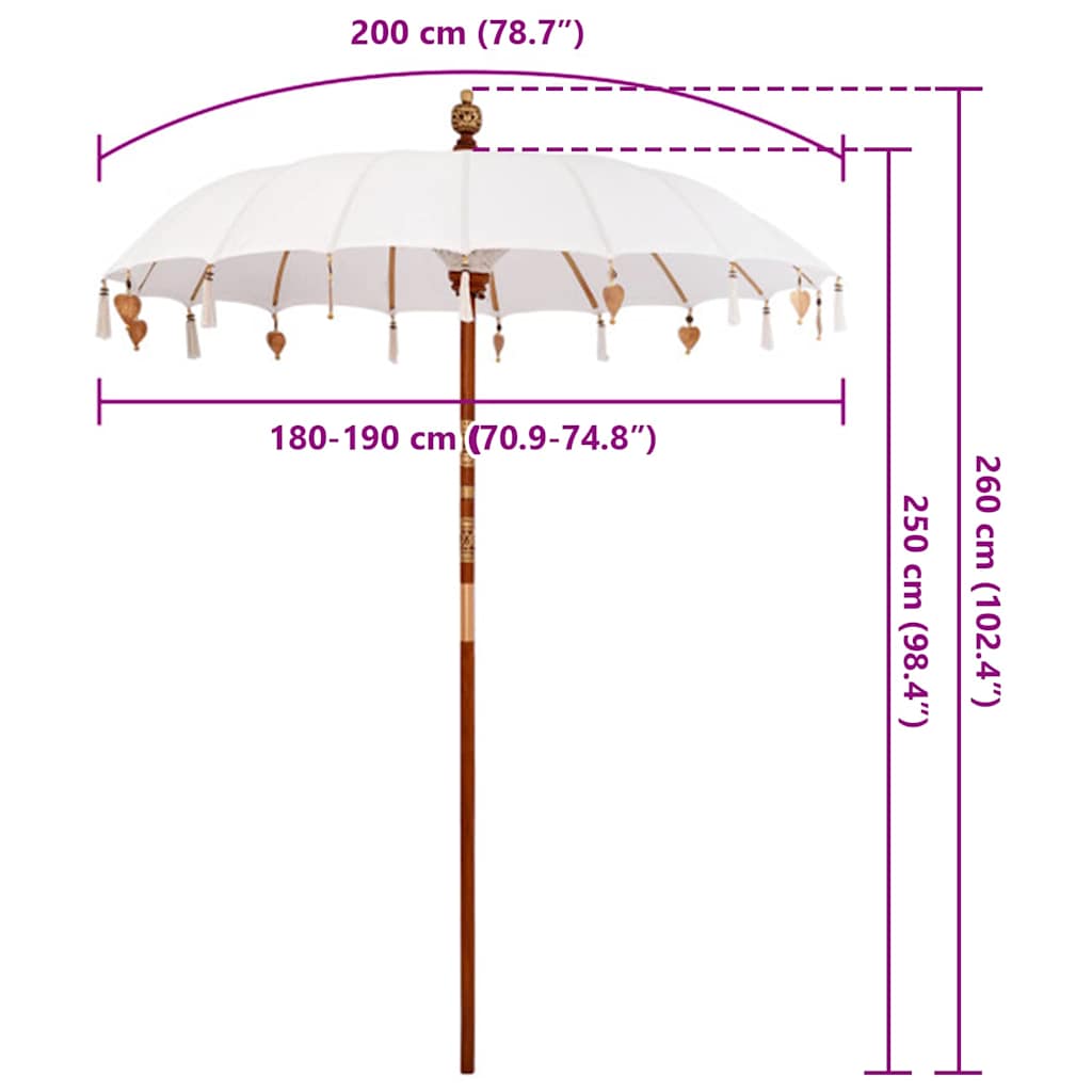 Balinesisk Parasol Krem 190 x 190 x 260 cm