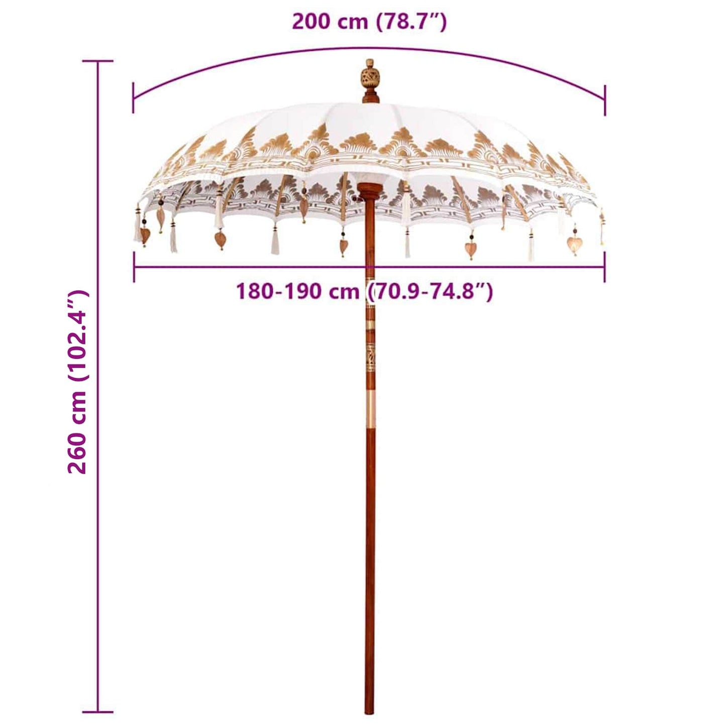 Balinesisk Parasol Krem 185 x 185 x 260 cm