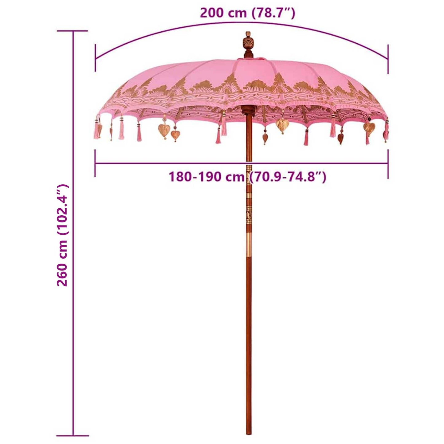 Balinesisk Parasol Rosa 185 x 185 x 260 cm