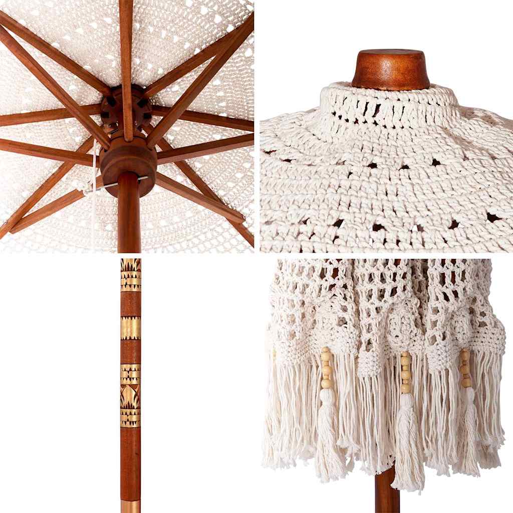 Makrame Parasol Krem 252.5 x 252.5 x 260 cm Bomull og teaktre