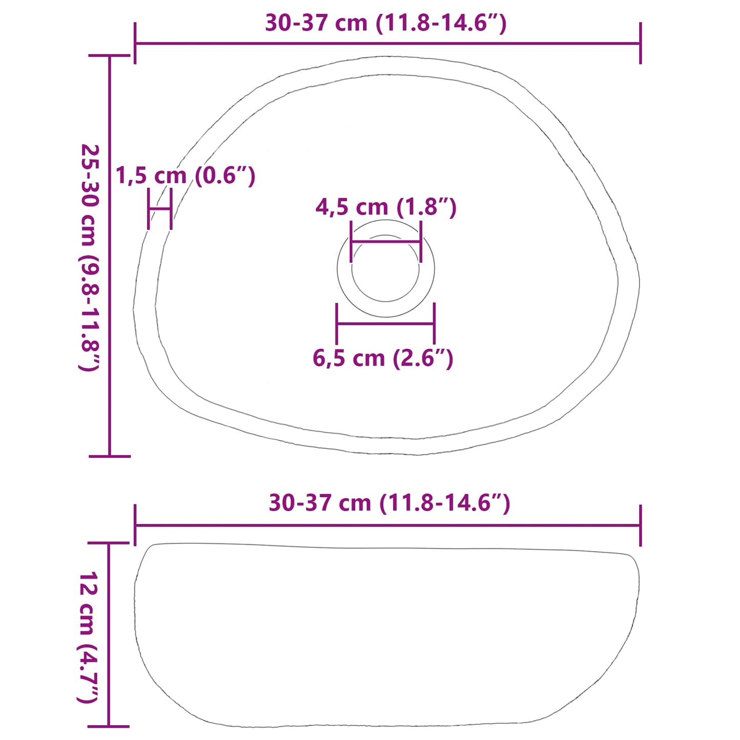 Elvestein vask Lysegrå (30-37) x (25-30) x 12 cm Elvestein