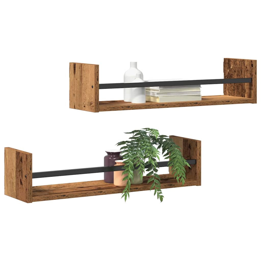 Vegghylle Veggmontert 2 pcs Gammelt tre 60 x 16 x 14 cm