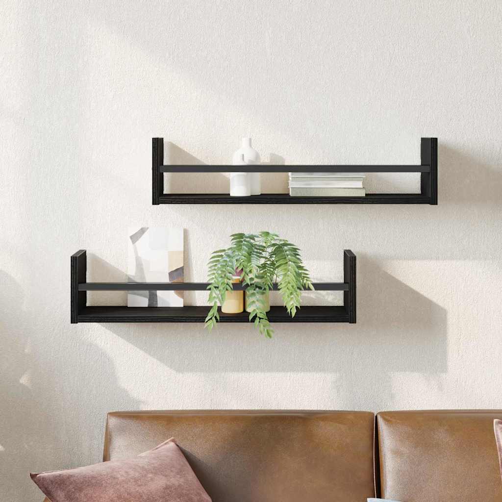 Vegghylle Veggmontert 2 pcs Svart Eik 60 x 16 x 14 cm