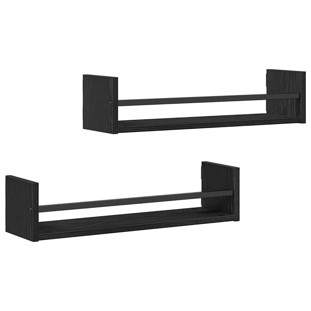 Vegghylle Veggmontert 2 pcs Svart Eik 60 x 16 x 14 cm