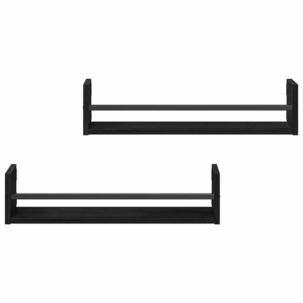 Vegghylle Veggmontert 2 pcs Svart Eik 60 x 16 x 14 cm