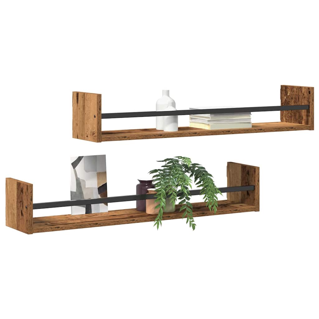 Vegghylle Veggmontert 2 pcs Gammelt tre 80 x 16 x 14 cm