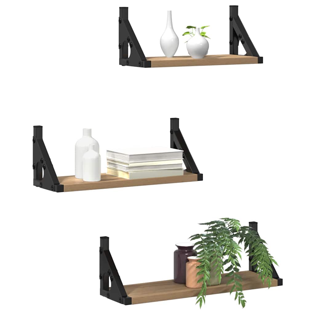 Vegghylle Veggmontert 3 pcs Røyk Eik 37 x 12 x 13 cm