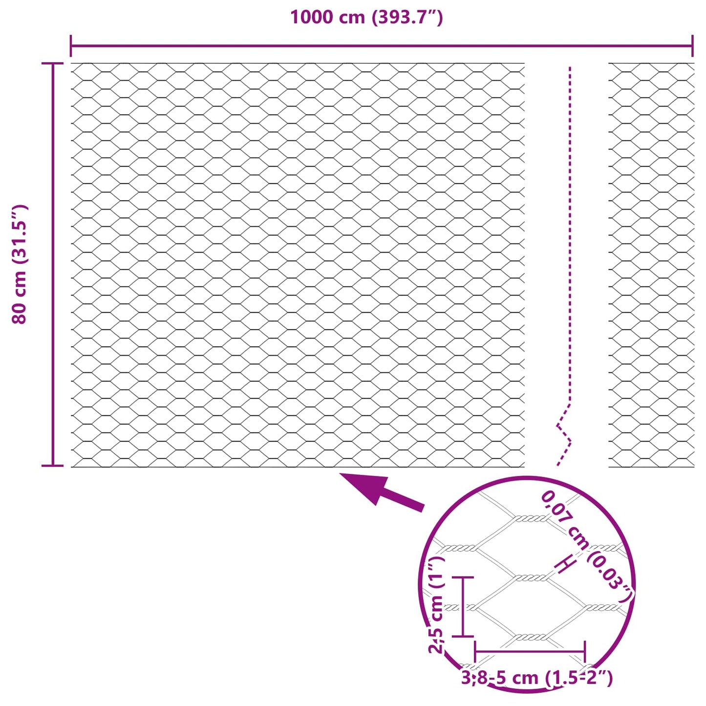 Sekskantet gjerde grønn 0,8 x 10 m PVC