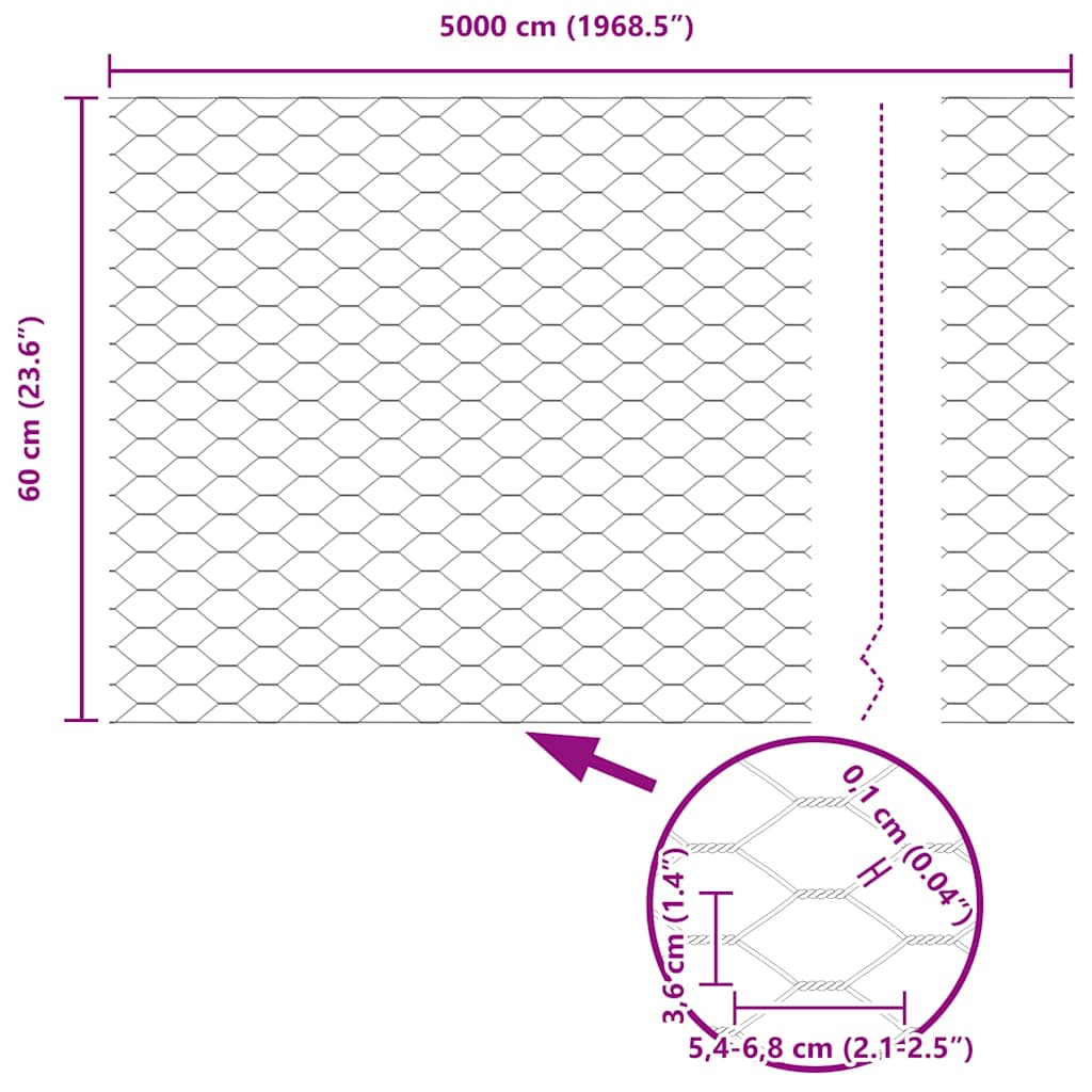 Sekskantet gjerde Grå 0,6 x 50 m PVC