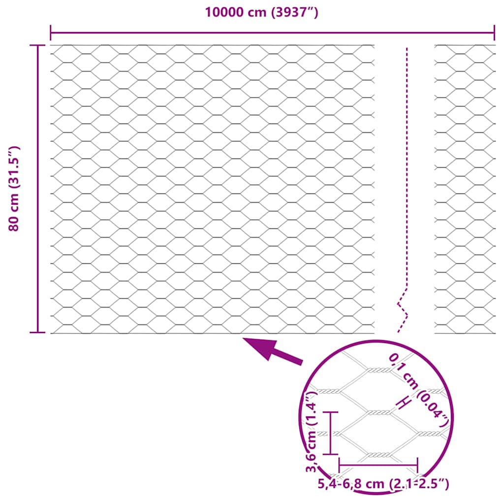 Sekskantet gjerde Grå 0,8 x 100 m PVC