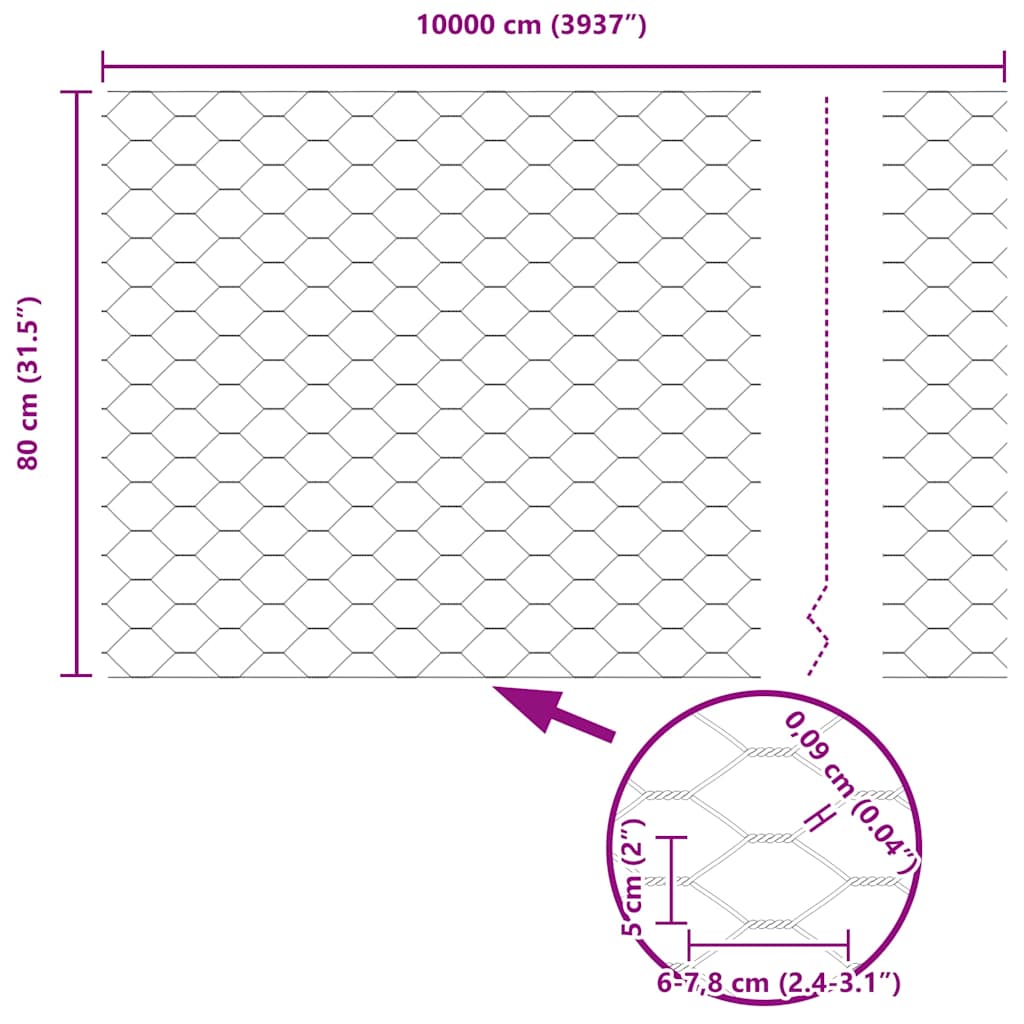Sekskantet gjerde Grå 0,8 x 100 m PVC